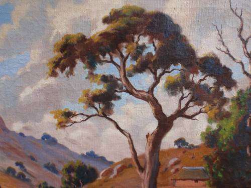 INVESTMENT SOUTH AFRICAN ART - JOHANNES HENDRIK RABE, LISTED ARTIST, LANDSCAPE DATED 1950. (1907-)