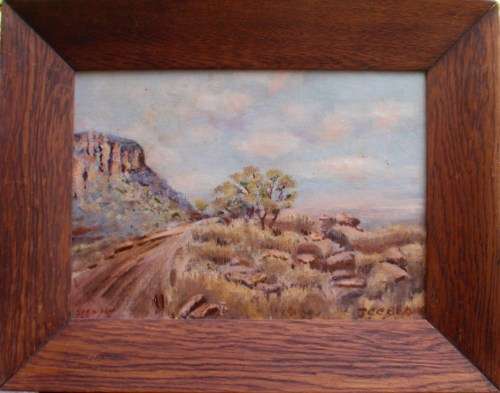 VINTAGE - LANDSCAPE `ON THE ROAD TO PONDOLAND`  LOVELY OLD PIECE IN OAK VINTAGE FRAME.