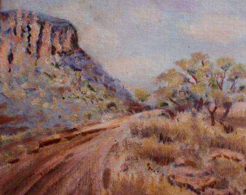 VINTAGE - LANDSCAPE `ON THE ROAD TO PONDOLAND`  LOVELY OLD PIECE IN OAK VINTAGE FRAME.