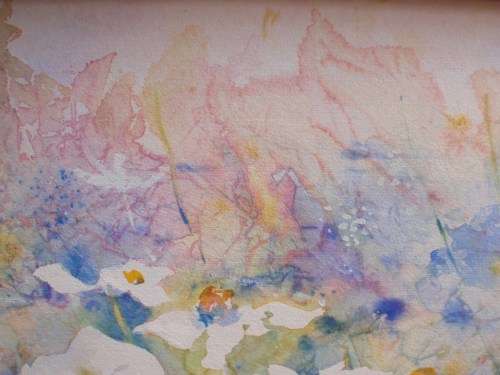 BEAUTIFUL ORIGINAL WATERCOLOUR - WHITE DAISIES IN CHINA BLUE BACKGROUND.