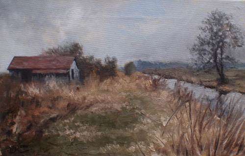 EXCELLENT ORIGINAL OIL PAINTING - LANDSCAPE IN GORGEOUS NUETRAL, MUTED HUES - LOVELY PIECE OF ART!