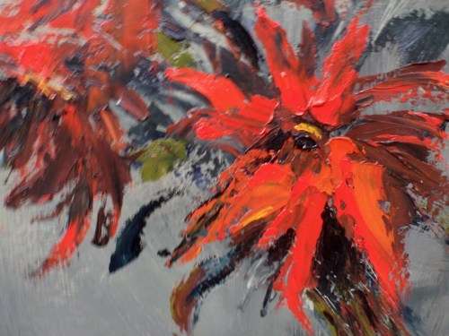 VINTAGE ORIGINAL OIL MADGE FLETCHER `80 - DRAMATIC POINTSETTIAS - VIBRANT HUES!