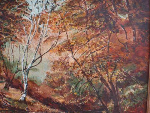 VINTAGE ORIGINAL OIL PAINTING - STUNNING AUTUMN SCENE, RHODESIA.  SIGNED NORA T.  `73