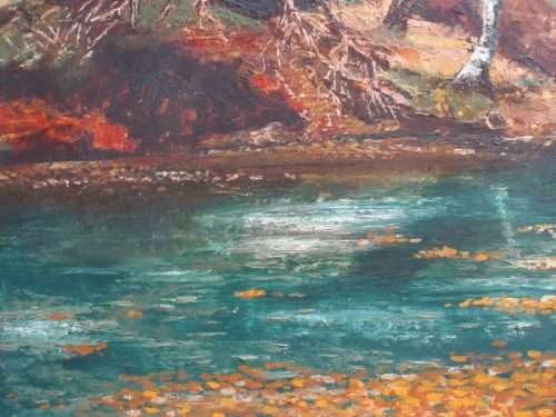 VINTAGE ORIGINAL OIL PAINTING - STUNNING AUTUMN SCENE, RHODESIA.  SIGNED NORA T.  `73