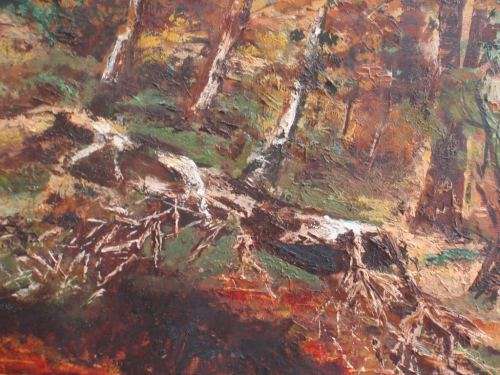VINTAGE ORIGINAL OIL PAINTING - STUNNING AUTUMN SCENE, RHODESIA.  SIGNED NORA T.  `73