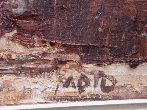 VINTAGE IMPRESSIONIST OIL PAINTING  BY MOTO - CENTRAL AFRICAN ARTIST. FRAMERS LABEL SAYS `SALISBURY`