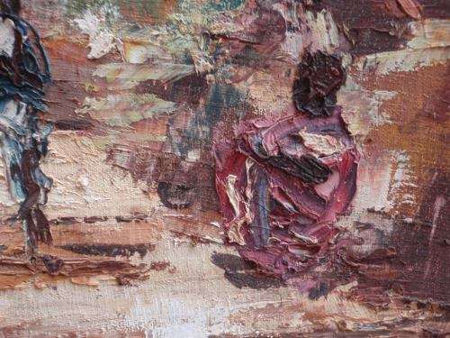 VINTAGE IMPRESSIONIST OIL PAINTING  BY MOTO - CENTRAL AFRICAN ARTIST. FRAMERS LABEL SAYS `SALISBURY`