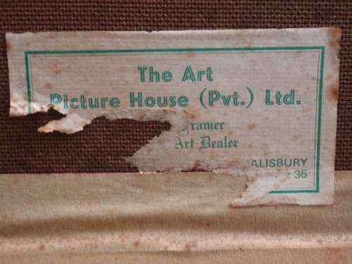 VINTAGE IMPRESSIONIST OIL PAINTING  BY MOTO - CENTRAL AFRICAN ARTIST. FRAMERS LABEL SAYS `SALISBURY`