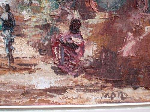 VINTAGE IMPRESSIONIST OIL PAINTING  BY MOTO - CENTRAL AFRICAN ARTIST. FRAMERS LABEL SAYS `SALISBURY`