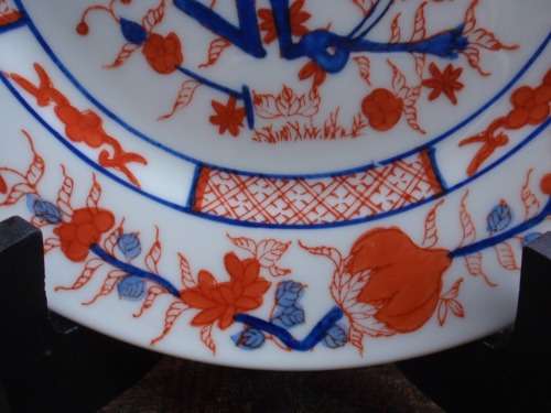 BEAUTIFUL CHINESE HAND PAINTED PLATE - FABULOUS DEEP BLUE and TANGERINE.