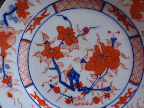 BEAUTIFUL CHINESE HAND PAINTED PLATE - FABULOUS DEEP BLUE and TANGERINE.