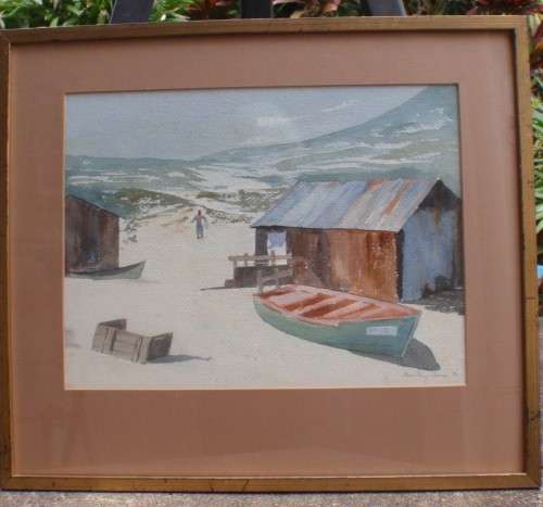 CAPE FISHING SCENE - FABULOUS ORIGINAL WATERCOLOUR BEVERLEY COWAN 1980 - GORGEOUS PAINTING!