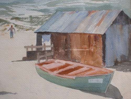 CAPE FISHING SCENE - FABULOUS ORIGINAL WATERCOLOUR BEVERLEY COWAN 1980 - GORGEOUS PAINTING!