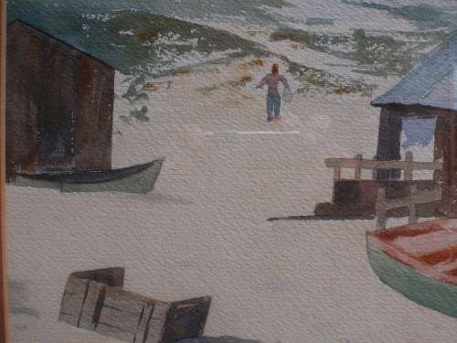 CAPE FISHING SCENE - FABULOUS ORIGINAL WATERCOLOUR BEVERLEY COWAN 1980 - GORGEOUS PAINTING!