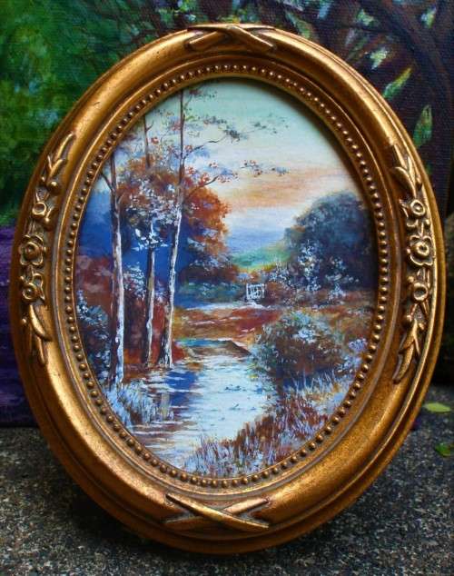 BEAUTIFUL ORIGINAL MINIATURE PAINTING IN GORGEOUS ORNATE GILDED FRAME. TABLE OR WALL HANGING