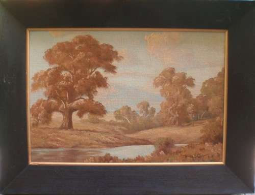 S.African vintage landscapes - a pair signed P.Wort. Gorgeous old oils in ebonized frames.
