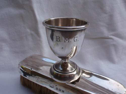 Silver hall marked - job lot for sale. Antique brush, trophy, egg cup and napkin ring.