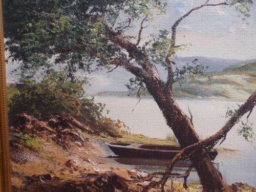Original oil by S.Biram `The Fishing Boat` Lovely tranquil scene, well framed. Very good price!