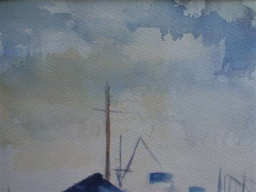 Absolutely stunning, sophisticated original watercolour in neutral hues by S.Leighton Thomas - ships