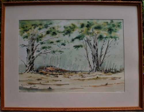 Eugene Hurter, investment art by late S.African artist. `Farm Trees` Original watercolour.