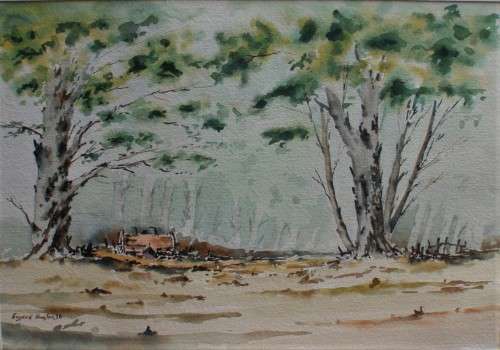 Eugene Hurter, investment art by late S.African artist. `Farm Trees` Original watercolour.