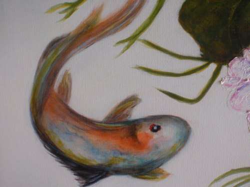 Gorgeous orignal painting  by Elizabeth Brice `Koi and Lotus Flower` dreamy minimalist art - lovely!