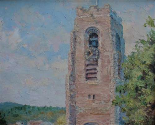 Original oil impressionist R.S.Rankin 1973 - Grahamstown St.Andrews clock tower - historical beauty