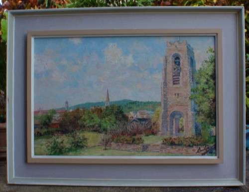 Original oil impressionist R.S.Rankin 1973 - Grahamstown St.Andrews clock tower - historical beauty