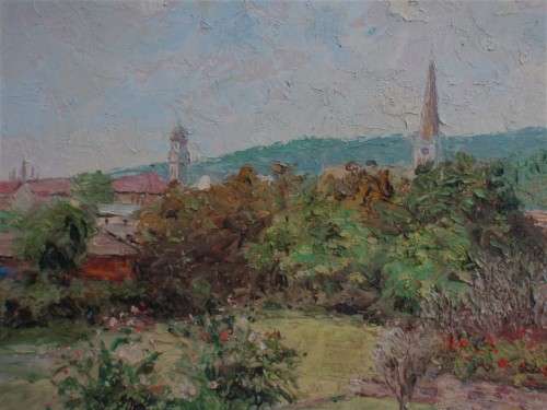 Original oil impressionist R.S.Rankin 1973 - Grahamstown St.Andrews clock tower - historical beauty