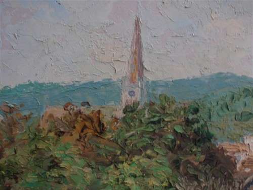 Original oil impressionist R.S.Rankin 1973 - Grahamstown St.Andrews clock tower - historical beauty
