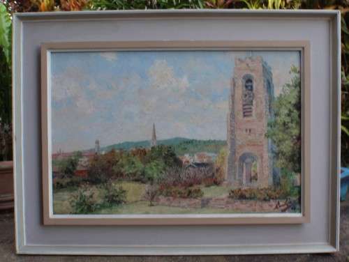 Original oil impressionist R.S.Rankin 1973 - Grahamstown St.Andrews clock tower - historical beauty