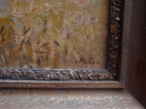 Antique oil painting - S.African landscape signed A.G. in original frame - gorgeous old piece!