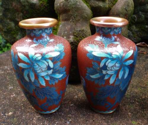 Vintage cloisonne vases - collectible pair of rare beauties.