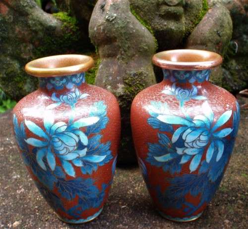 Vintage cloisonne vases - collectible pair of rare beauties.