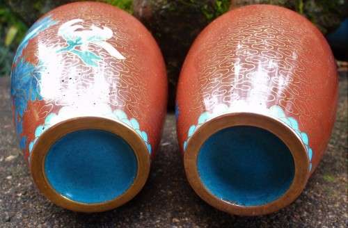 Vintage cloisonne vases - collectible pair of rare beauties.