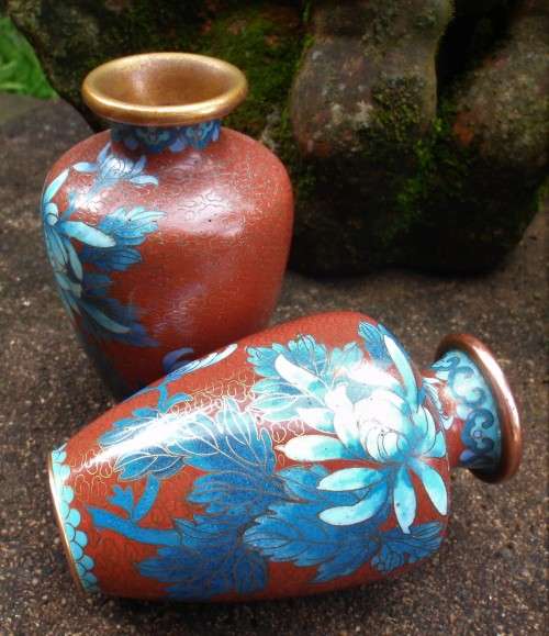 Vintage cloisonne vases - collectible pair of rare beauties.