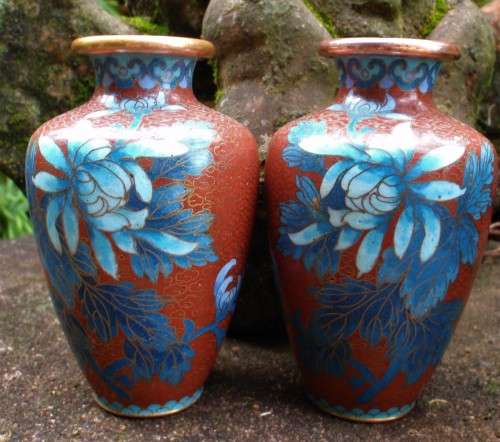 Vintage cloisonne vases - collectible pair of rare beauties.