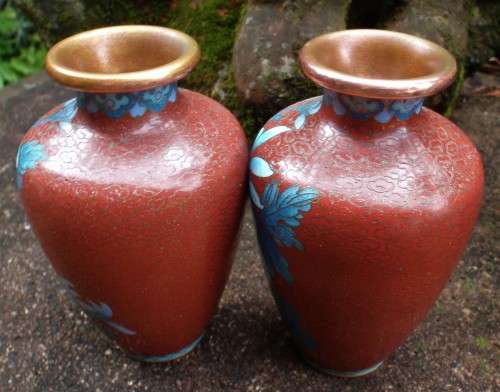 Vintage cloisonne vases - collectible pair of rare beauties.