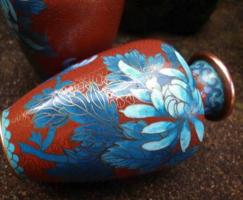 Vintage cloisonne vases - collectible pair of rare beauties.