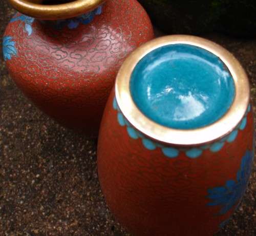 Vintage cloisonne vases - collectible pair of rare beauties.
