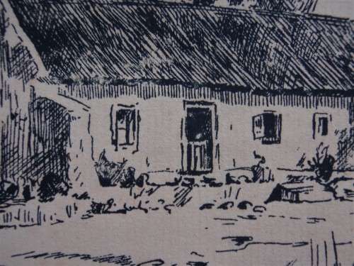 Original ink drawing of S.African Cape homestead - fabulous detail. Vintage piece in ebonized frame.