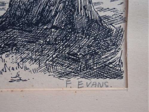 Original ink drawing of S.African Cape homestead - fabulous detail. Vintage piece in ebonized frame.