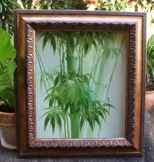 Original oil on canvas signed by Chinese artist - Bamboo in gorgeous ornate frame - fabulous piece!