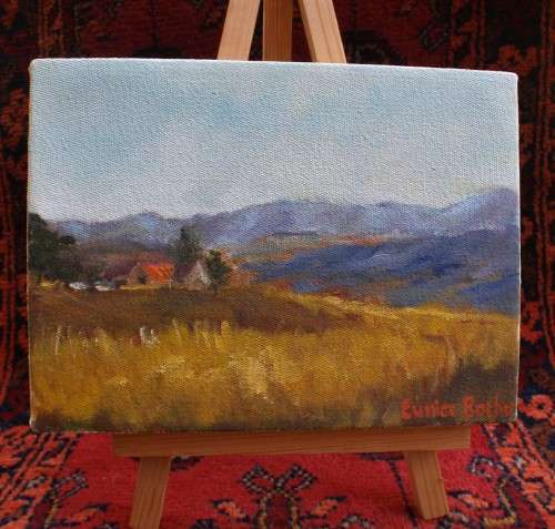 Original oil painting on canvas by Eunice Botha. Exquisite small piece of classic landscape art.