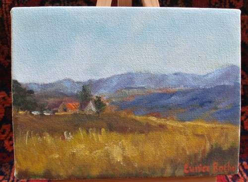 Original oil painting on canvas by Eunice Botha. Exquisite small piece of classic landscape art.