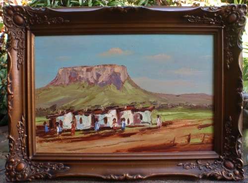 Vintage original oil, palette knife of Soutkop, Free State in vintage frame - fabulous!
