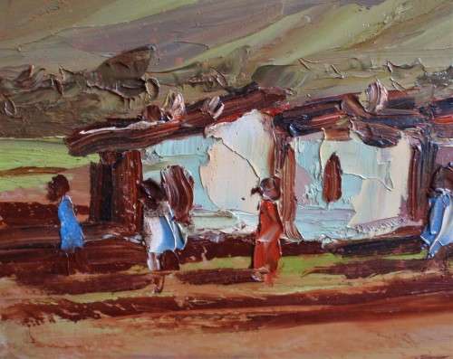 Vintage original oil, palette knife of Soutkop, Free State in vintage frame - fabulous!