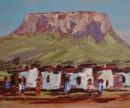 Vintage original oil, palette knife of Soutkop, Free State in vintage frame - fabulous!