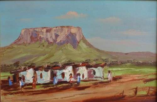 Vintage original oil, palette knife of Soutkop, Free State in vintage frame - fabulous!