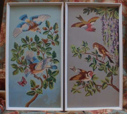 A pair of the most charming, vintage original paintings - chinoiserie beauty. Paint by Numbers retro